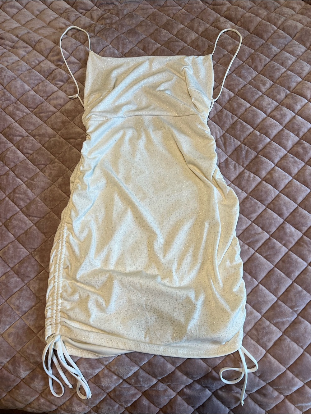 Sparkle White Ruched Mini Dress